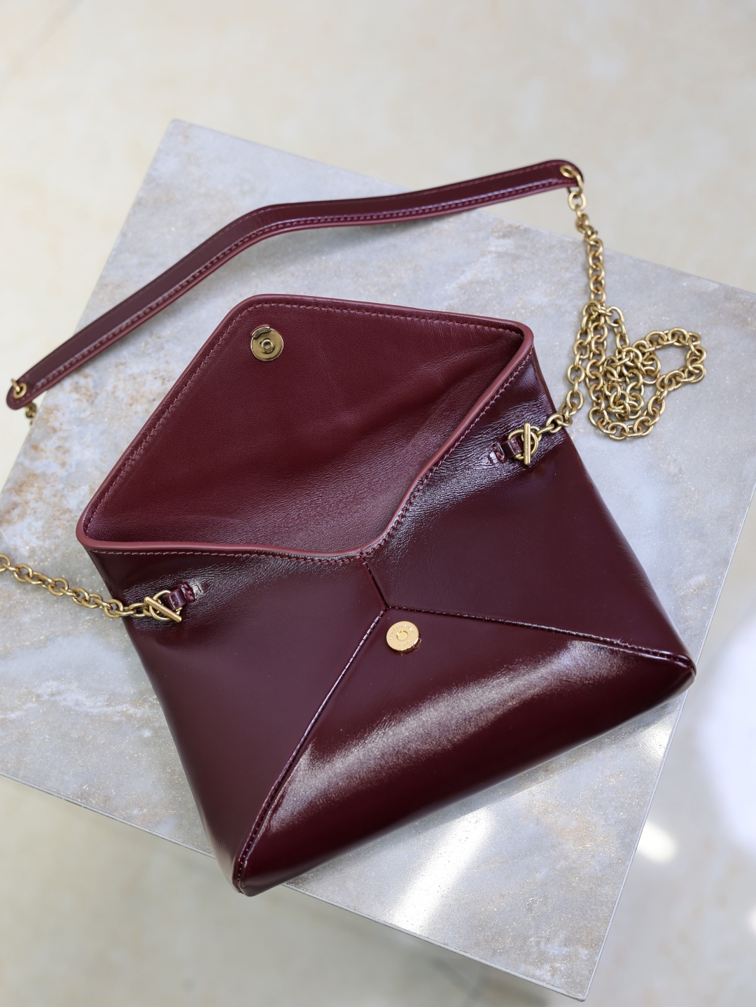[TOP] Yves Saint Laurent YSL Calypso Bag Wax Leather 19×12×3cm - Dark Red