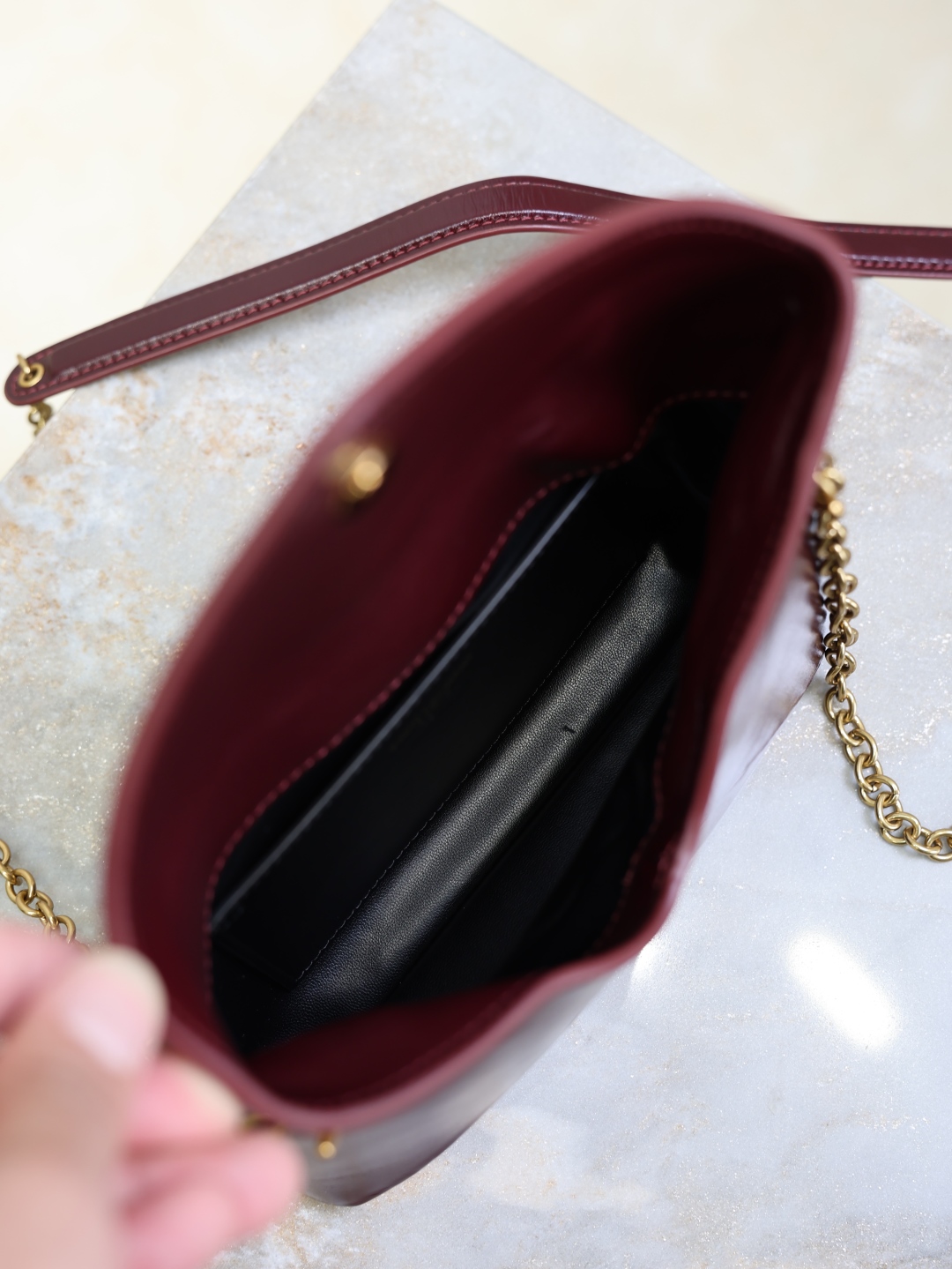 [TOP] Yves Saint Laurent YSL Calypso Bag Wax Leather 19×12×3cm - Dark Red
