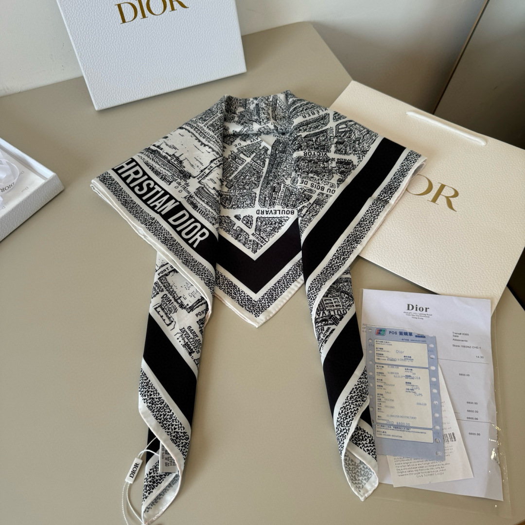 [TOP] Christian Dior Plan de Paris Silk Square Scarf 90 x 90 cm - 2 Colours