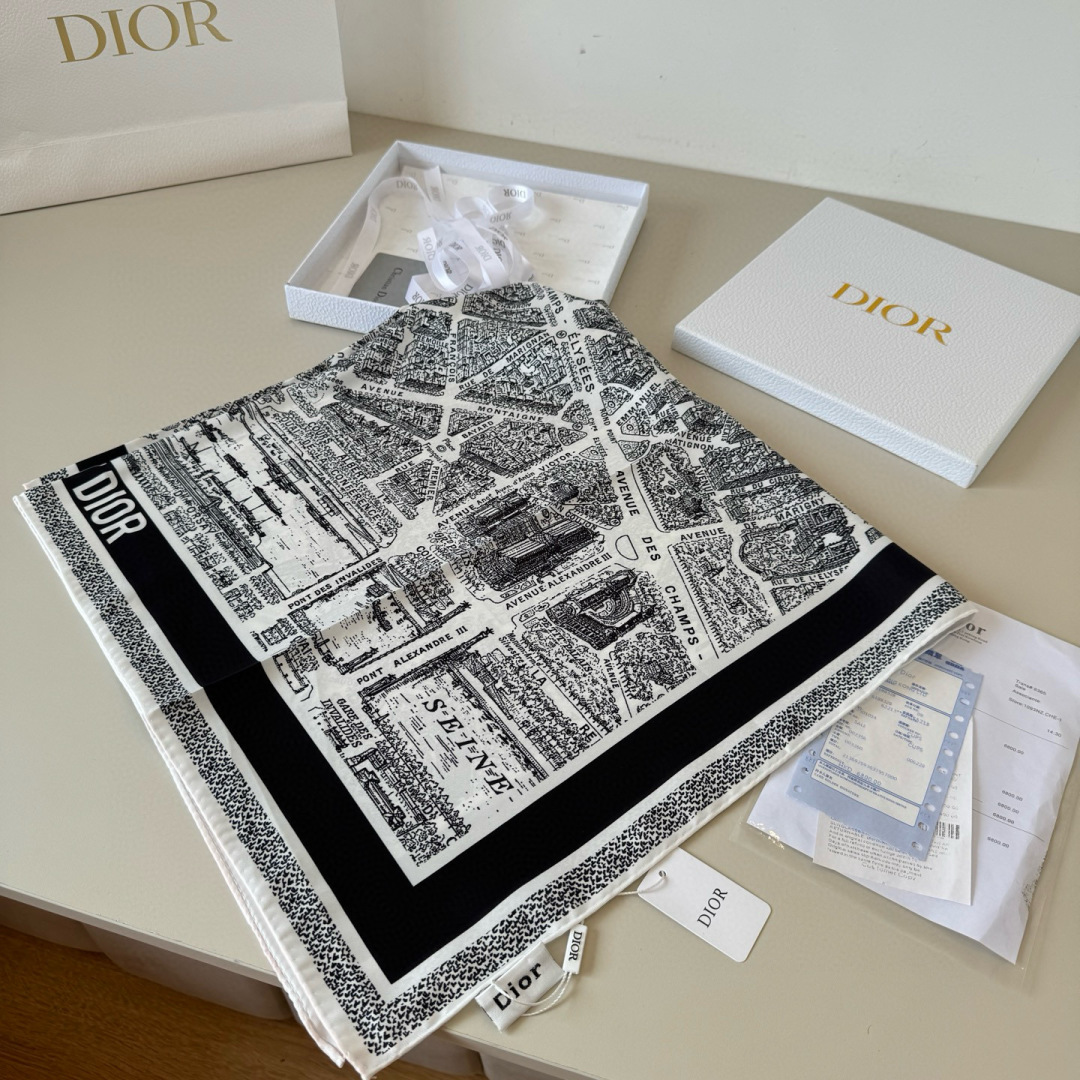 [TOP] Christian Dior Plan de Paris Silk Square Scarf 90 x 90 cm - 2 Colours