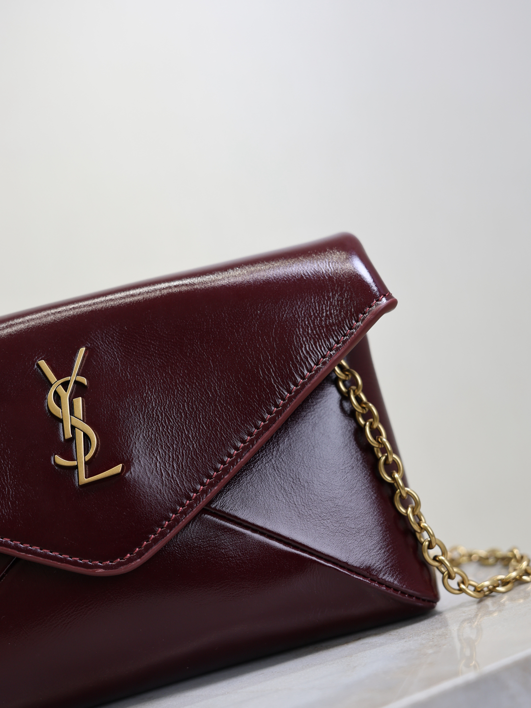 [TOP] Yves Saint Laurent YSL Calypso Bag Wax Leather 19×12×3cm - Dark Red