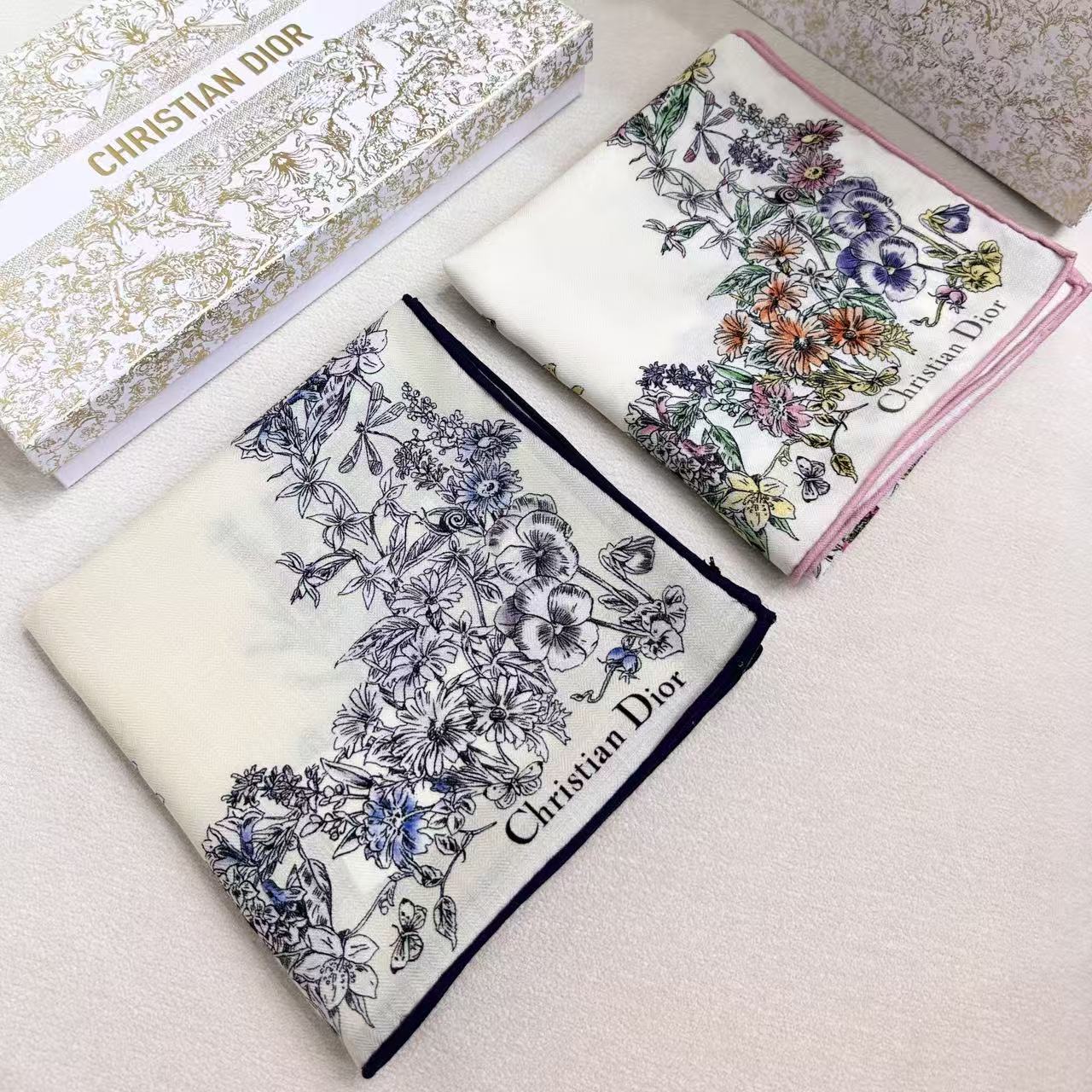 [TOP] Christian Dior Double-sided 70% Cashmere + 30% Silk Velvet Square Scarf 90 x 90 cm - 2 Colours