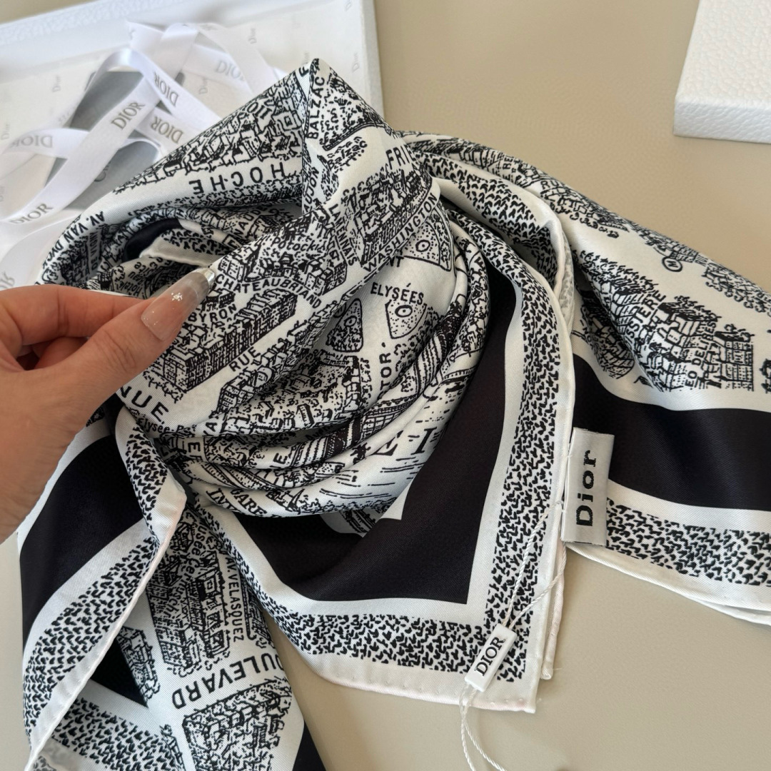 [TOP] Christian Dior Plan de Paris Silk Square Scarf 90 x 90 cm - 2 Colours