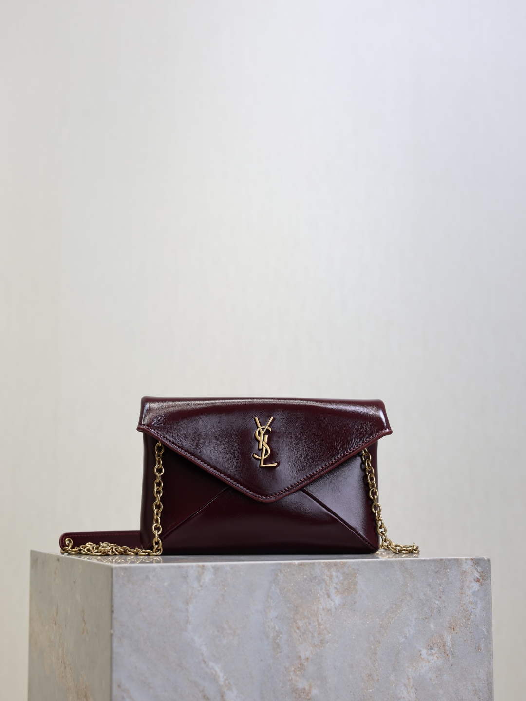 [TOP] Yves Saint Laurent YSL Calypso Bag Wax Leather 19×12×3cm - Dark Red