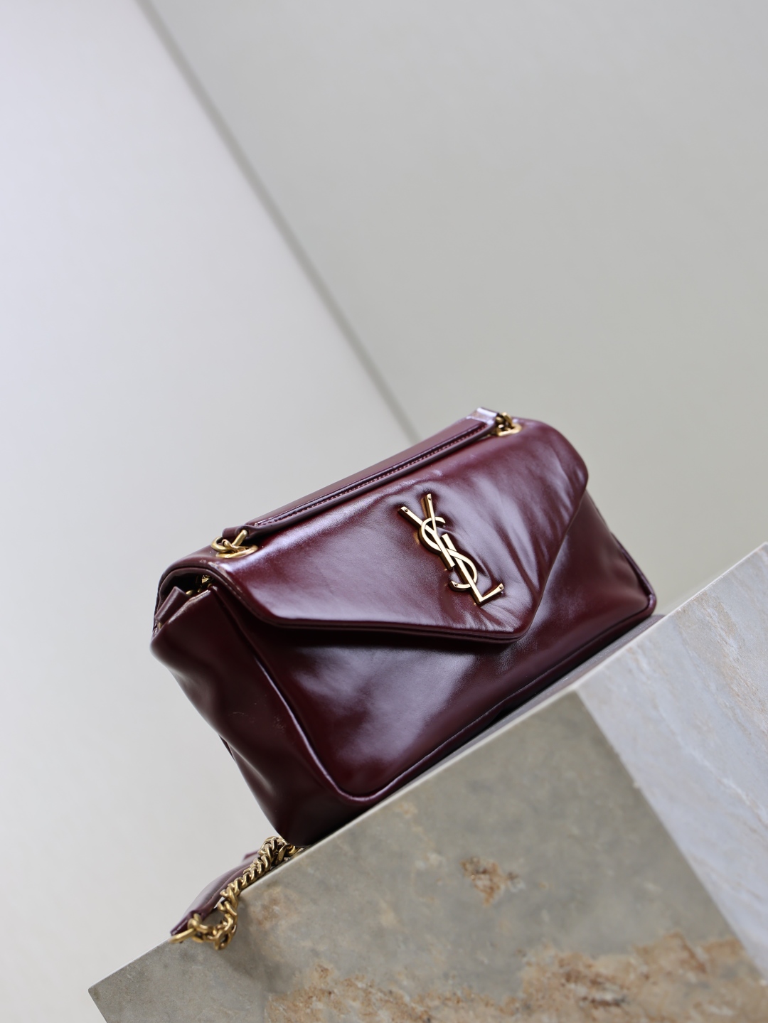 [TOP] Yves Saint Laurent YSL Calypso Lambskin Chain Bag 26 × 14 × 7 cm - Dark Red