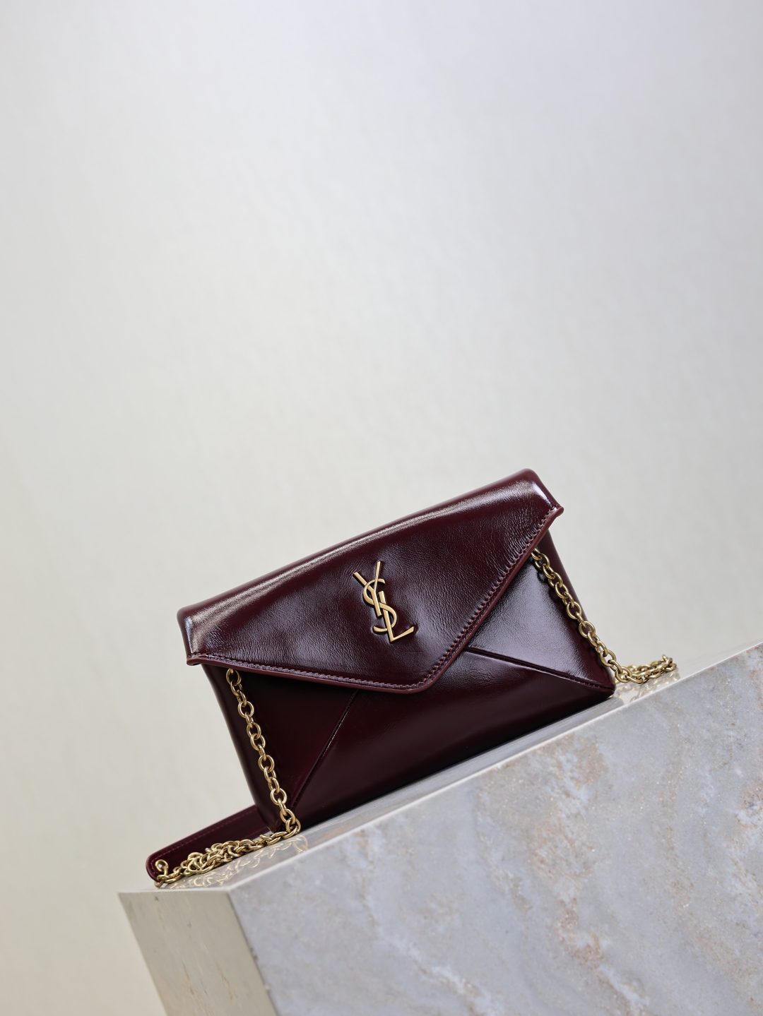 [TOP] Yves Saint Laurent YSL Calypso Bag Wax Leather 19×12×3cm - Dark Red