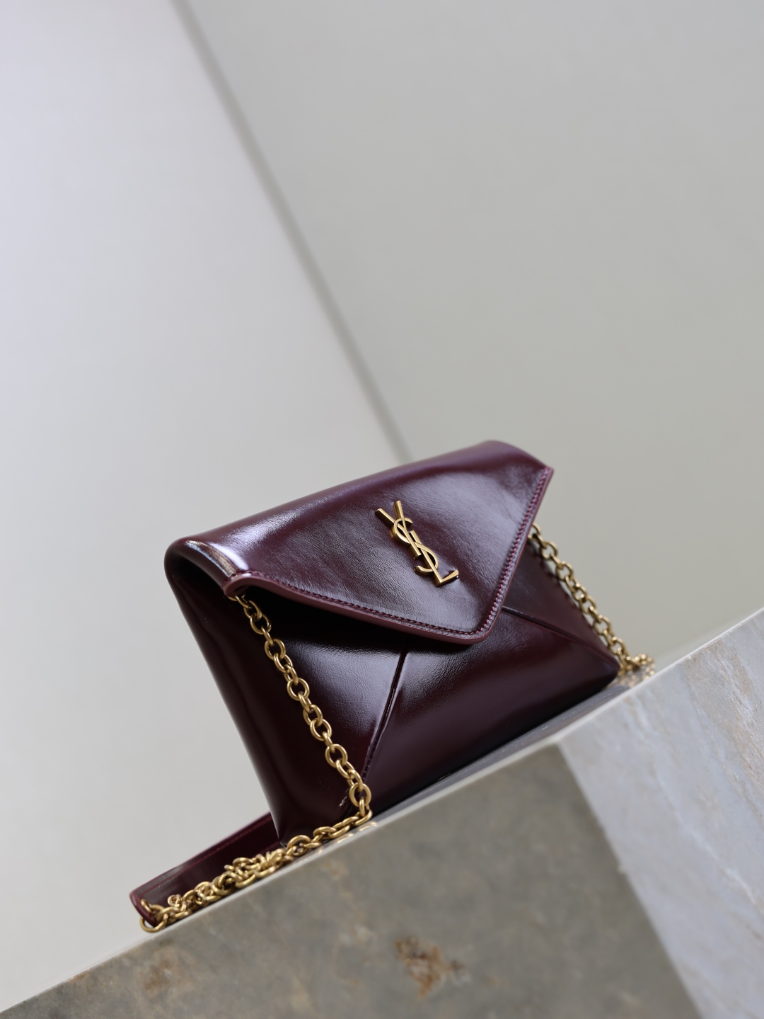 [TOP] Yves Saint Laurent YSL Calypso Bag Wax Leather 19×12×3cm - Dark Red