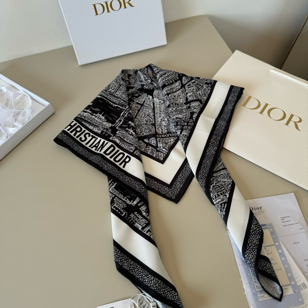 [TOP] Christian Dior Plan de Paris Silk Square Scarf 90 x 90 cm - 2 Colours