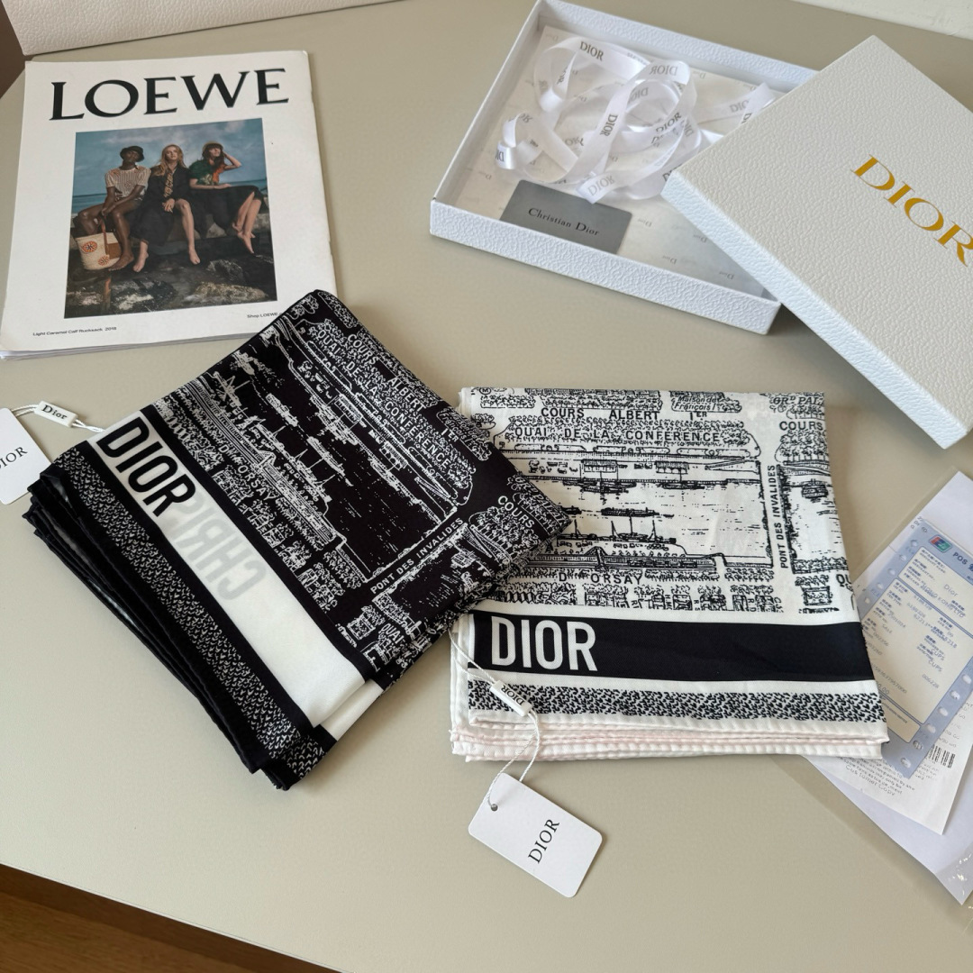 [TOP] Christian Dior Plan de Paris Silk Square Scarf 90 x 90 cm - 2 Colours