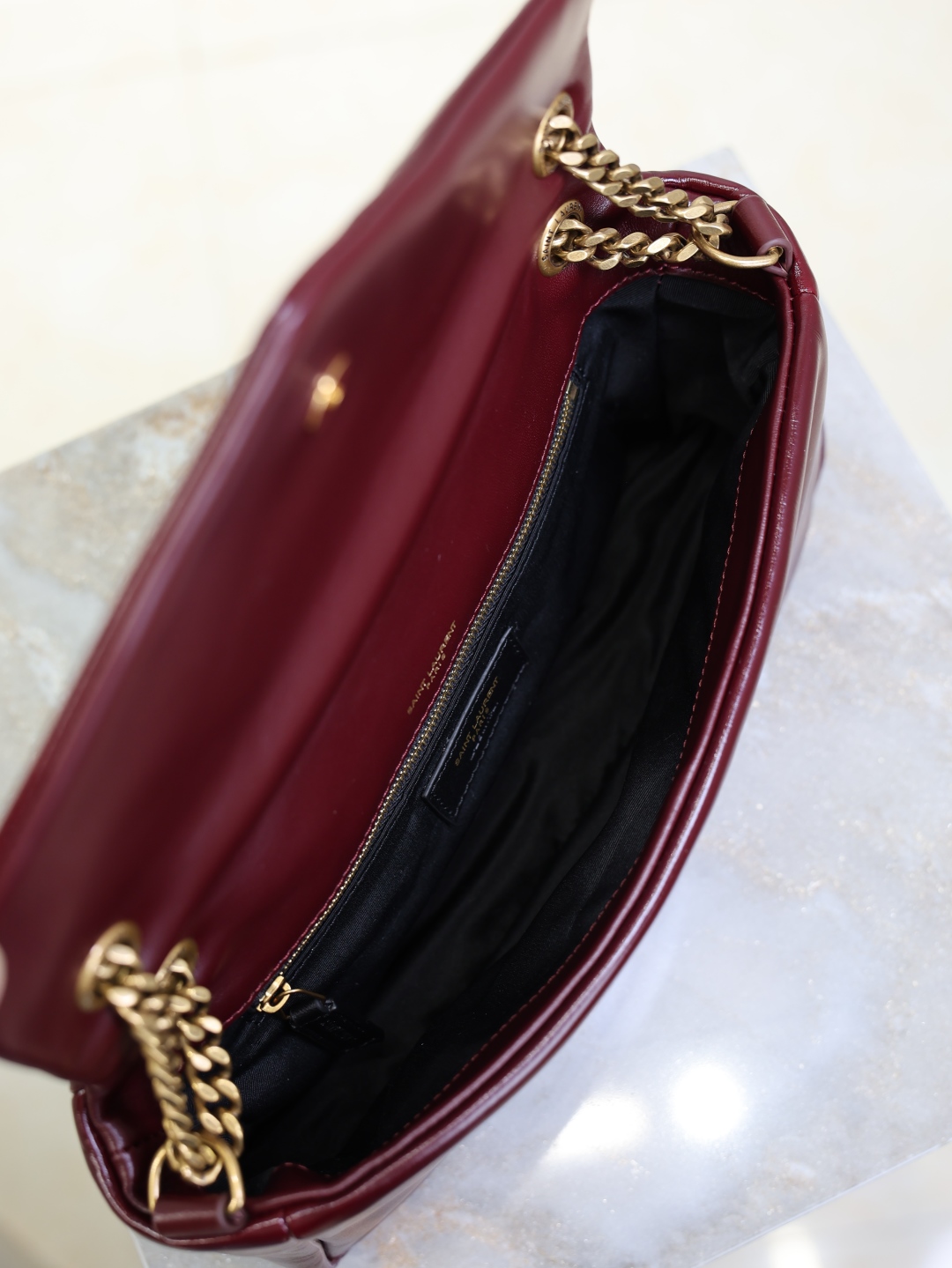 [TOP] Yves Saint Laurent YSL Calypso Lambskin Chain Bag 26 × 14 × 7 cm - Dark Red