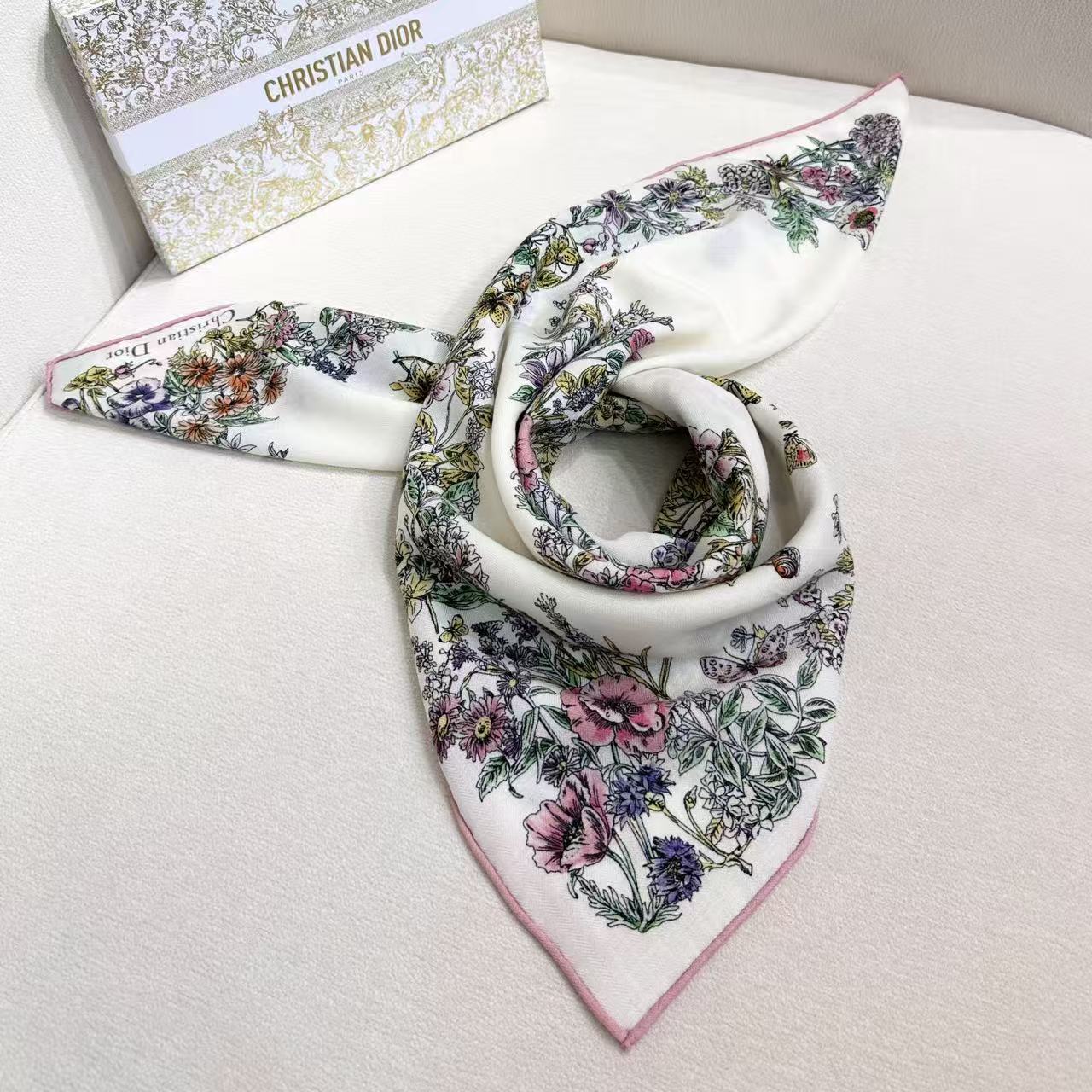 [TOP] Christian Dior Double-sided 70% Cashmere + 30% Silk Velvet Square Scarf 90 x 90 cm - 2 Colours