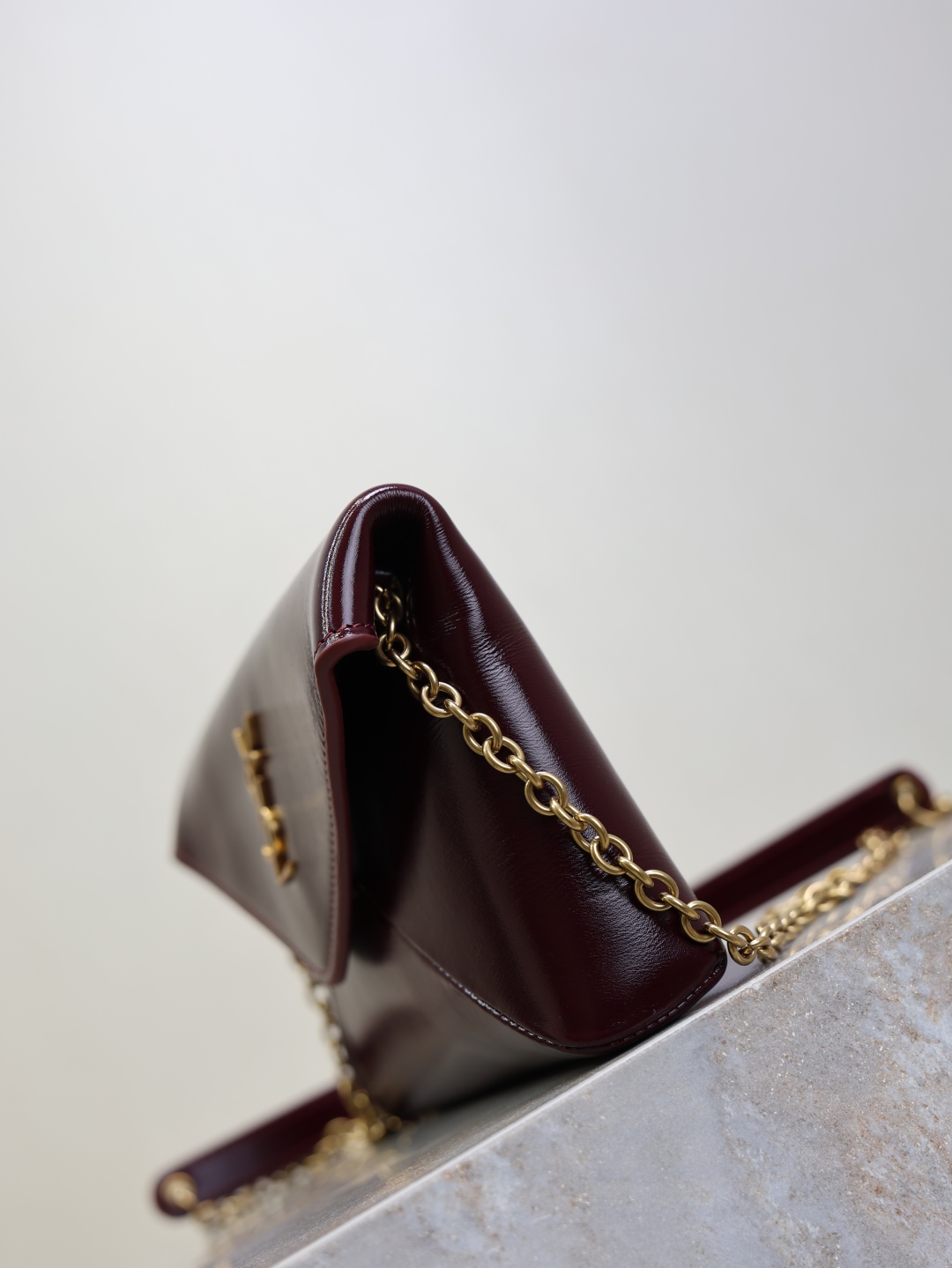 [TOP] Yves Saint Laurent YSL Calypso Bag Wax Leather 19×12×3cm - Dark Red