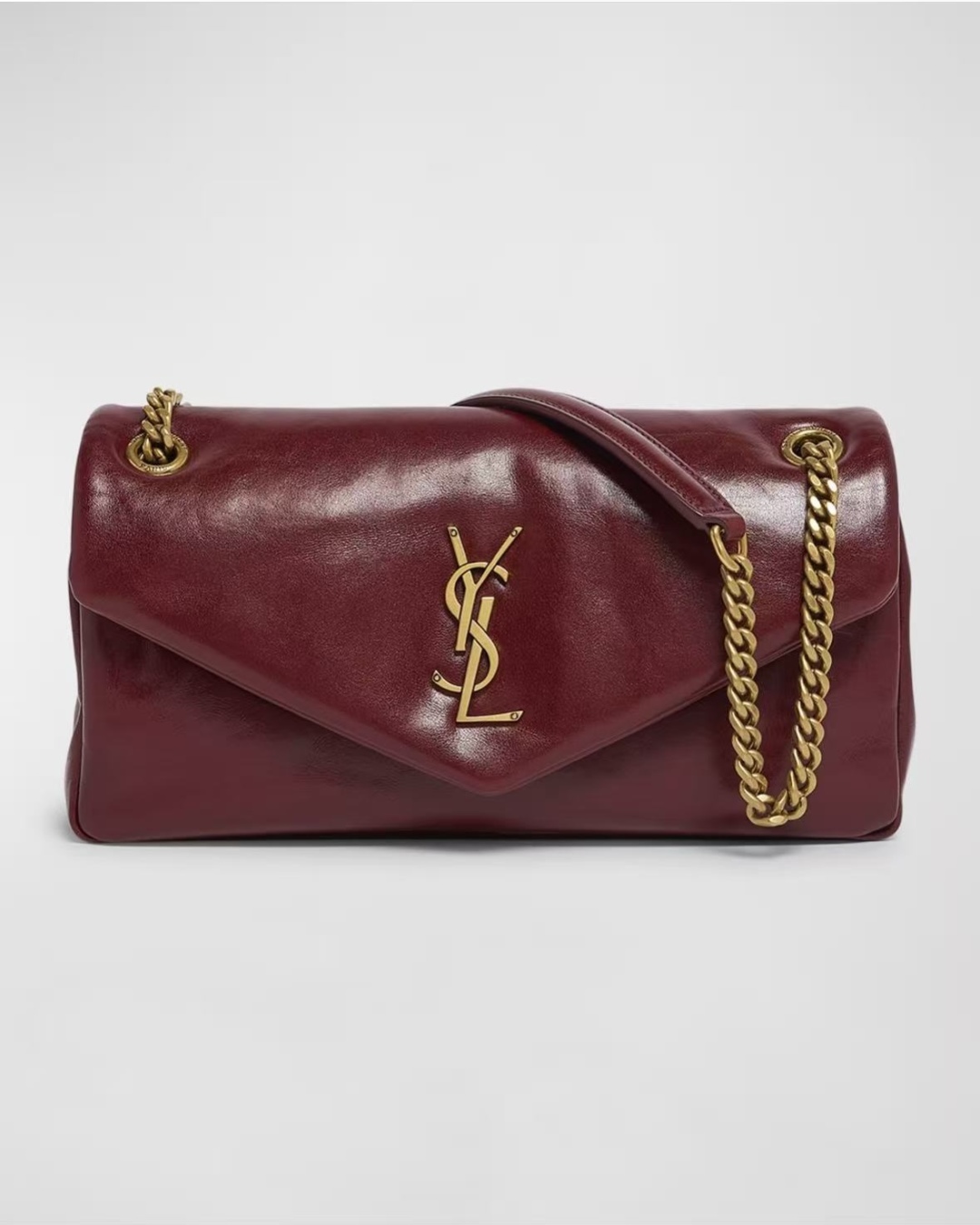 [TOP] Yves Saint Laurent YSL Calypso Lambskin Chain Bag 26 × 14 × 7 cm - Dark Red
