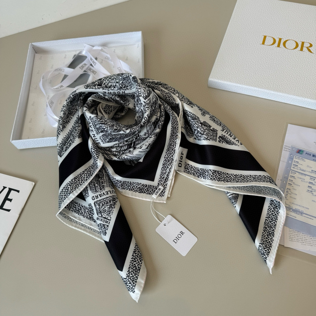 [TOP] Christian Dior Plan de Paris Silk Square Scarf 90 x 90 cm - 2 Colours