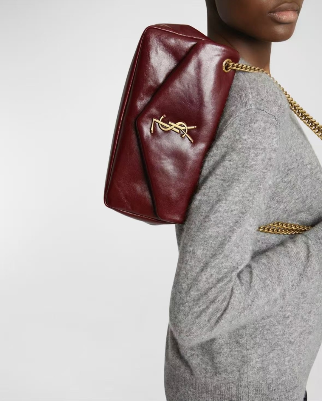 [TOP] Yves Saint Laurent YSL Calypso Lambskin Chain Bag 26 × 14 × 7 cm - Dark Red