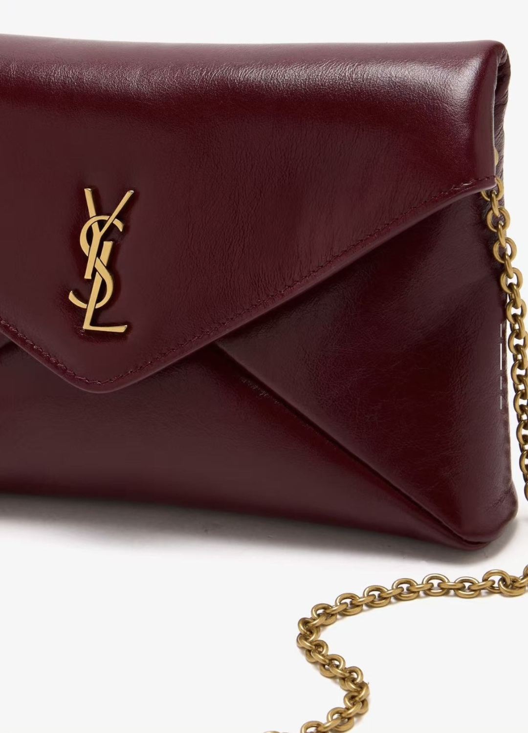 [TOP] Yves Saint Laurent YSL Calypso Bag Wax Leather 19×12×3cm - Dark Red