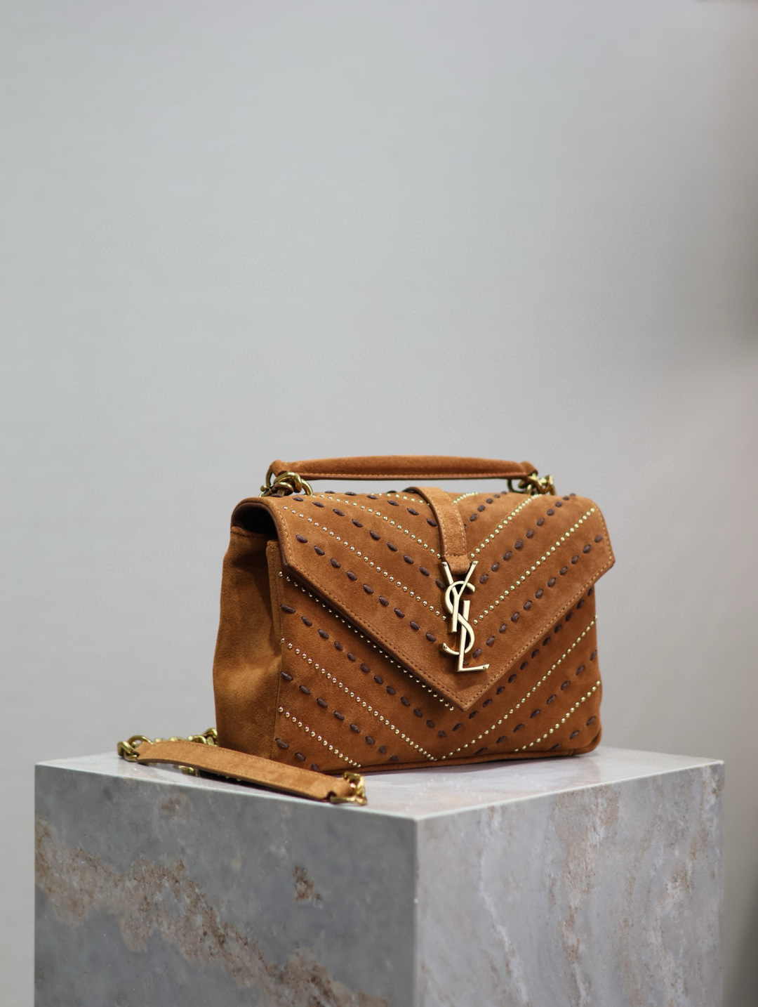 [TOP] Yves Saint Laurent YSL College Suede Bag Medium 24x17x6cm - Brown