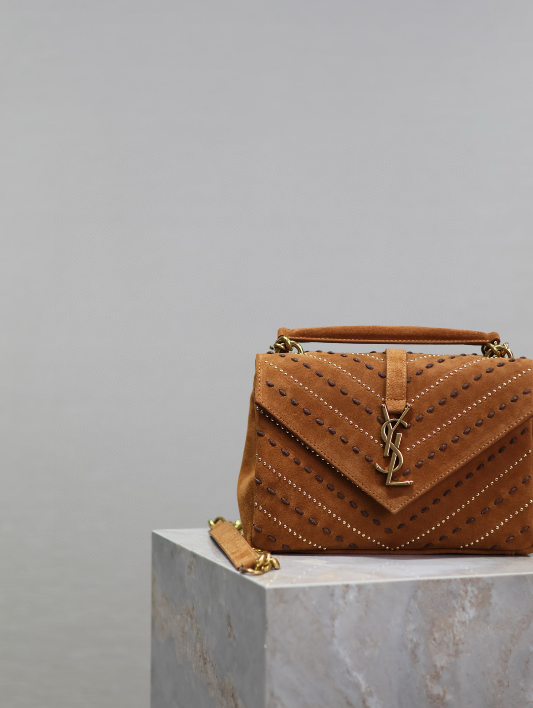 [TOP] Yves Saint Laurent YSL College Suede Bag Medium 24x17x6cm - Brown