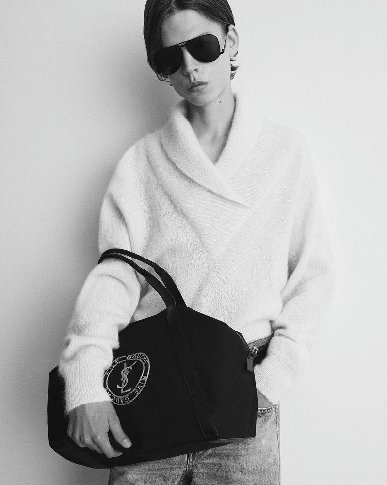 [TOP] Yves Saint Laurent YSL Rive Gauche Embroidered Cowhide Shopping Bag 42x32x18cm - Black