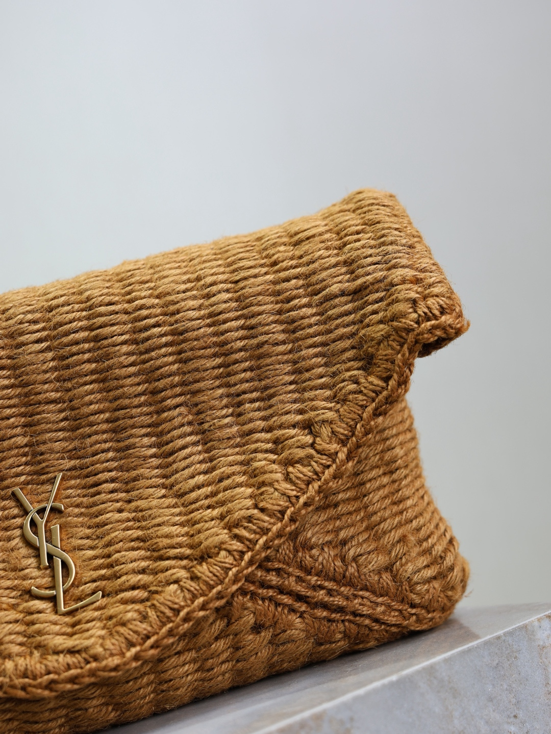 [TOP] Yves Saint Laurent YSL Le Woven Envelope Clutch Bag 29.5×18×4.5cm - Brown