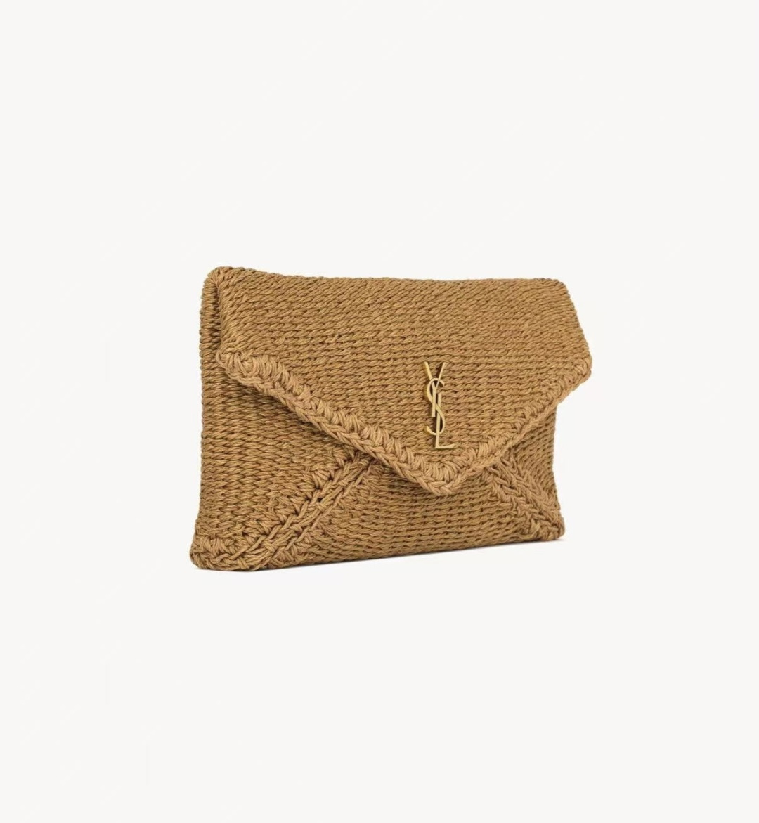 [TOP] Yves Saint Laurent YSL Le Woven Envelope Clutch Bag 29.5×18×4.5cm - Brown