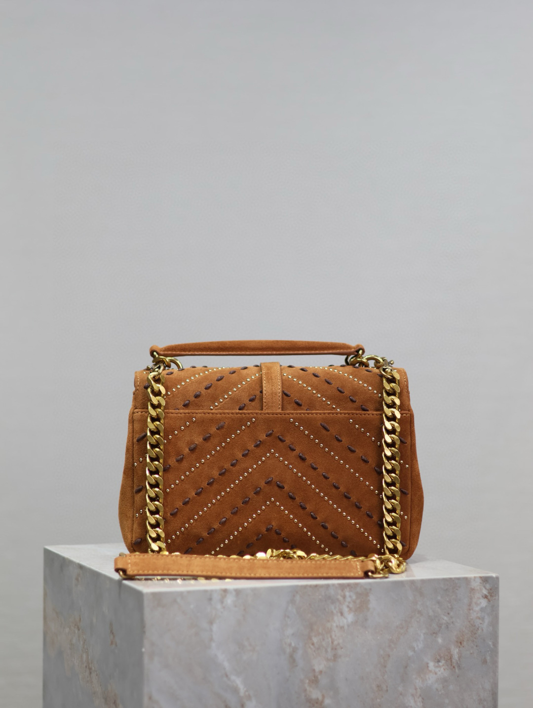 [TOP] Yves Saint Laurent YSL College Suede Bag Medium 24x17x6cm - Brown