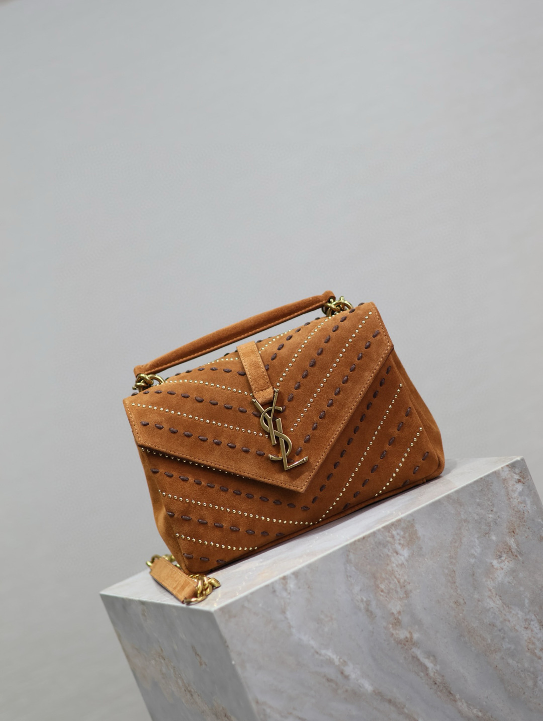 [TOP] Yves Saint Laurent YSL College Suede Bag Medium 24x17x6cm - Brown