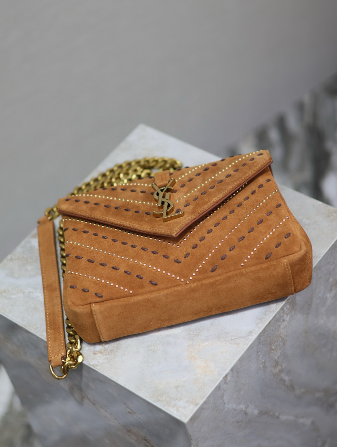 [TOP] Yves Saint Laurent YSL College Suede Bag Medium 24x17x6cm - Brown