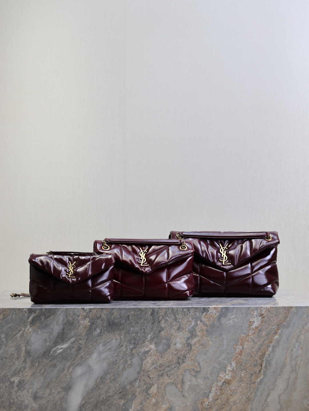 [TOP] Yves Saint Laurent YSL Loulou Puffer Bag Wax Leather 23cm/29cm/35cm - Dark Red