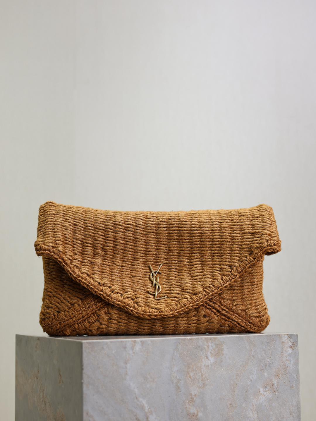 [TOP] Yves Saint Laurent YSL Le Woven Envelope Clutch Bag 29.5×18×4.5cm - Brown