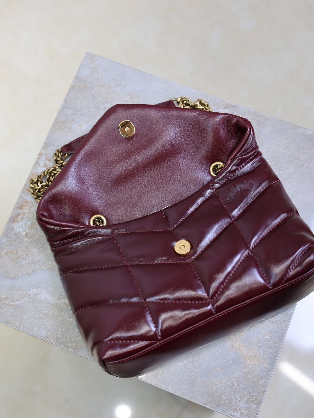 [TOP] Yves Saint Laurent YSL Loulou Puffer Bag Wax Leather 23cm/29cm/35cm - Dark Red
