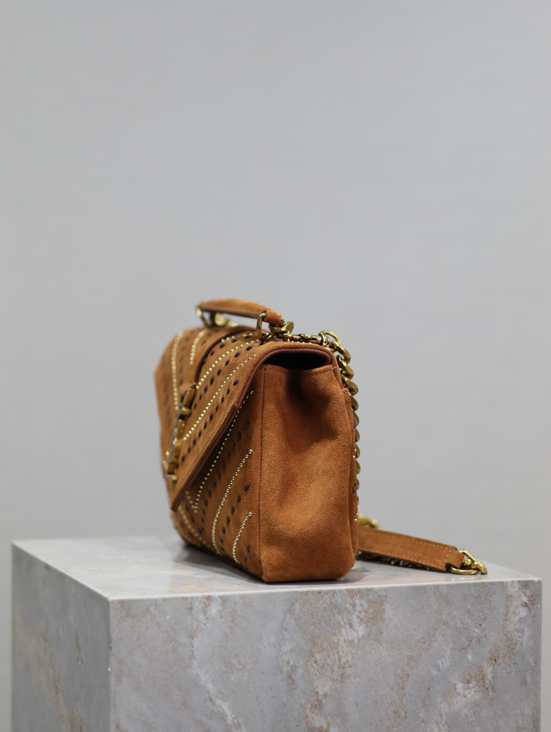 [TOP] Yves Saint Laurent YSL College Suede Bag Medium 24x17x6cm - Brown