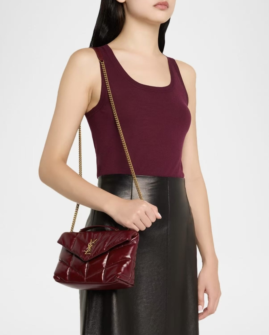 [TOP] Yves Saint Laurent YSL Loulou Puffer Bag Wax Leather 23cm/29cm/35cm - Dark Red