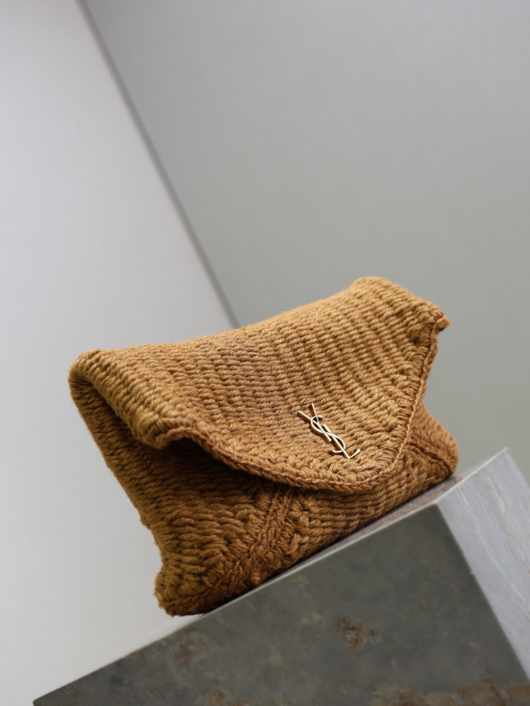[TOP] Yves Saint Laurent YSL Le Woven Envelope Clutch Bag 29.5×18×4.5cm - Brown