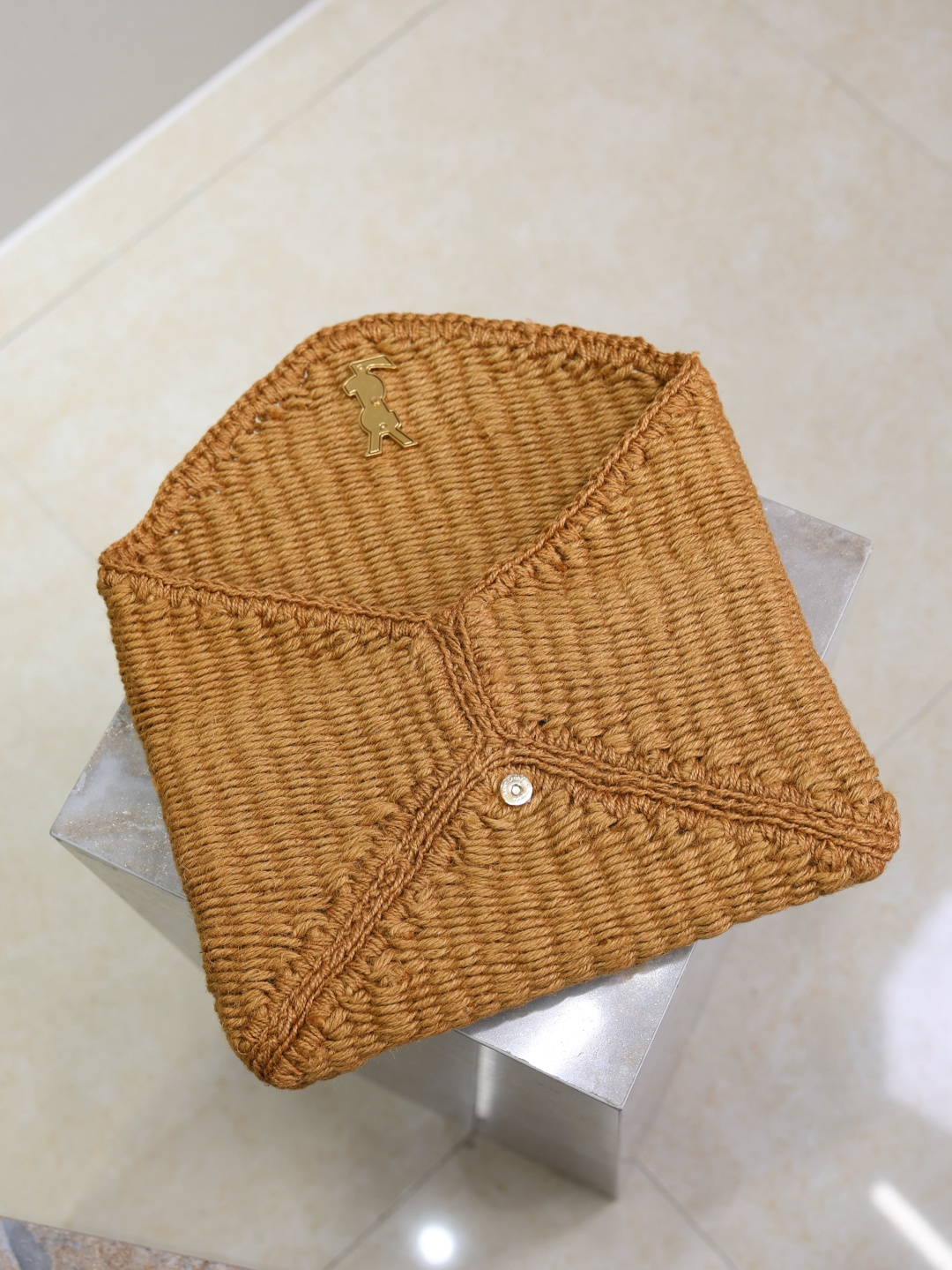[TOP] Yves Saint Laurent YSL Le Woven Envelope Clutch Bag 29.5×18×4.5cm - Brown