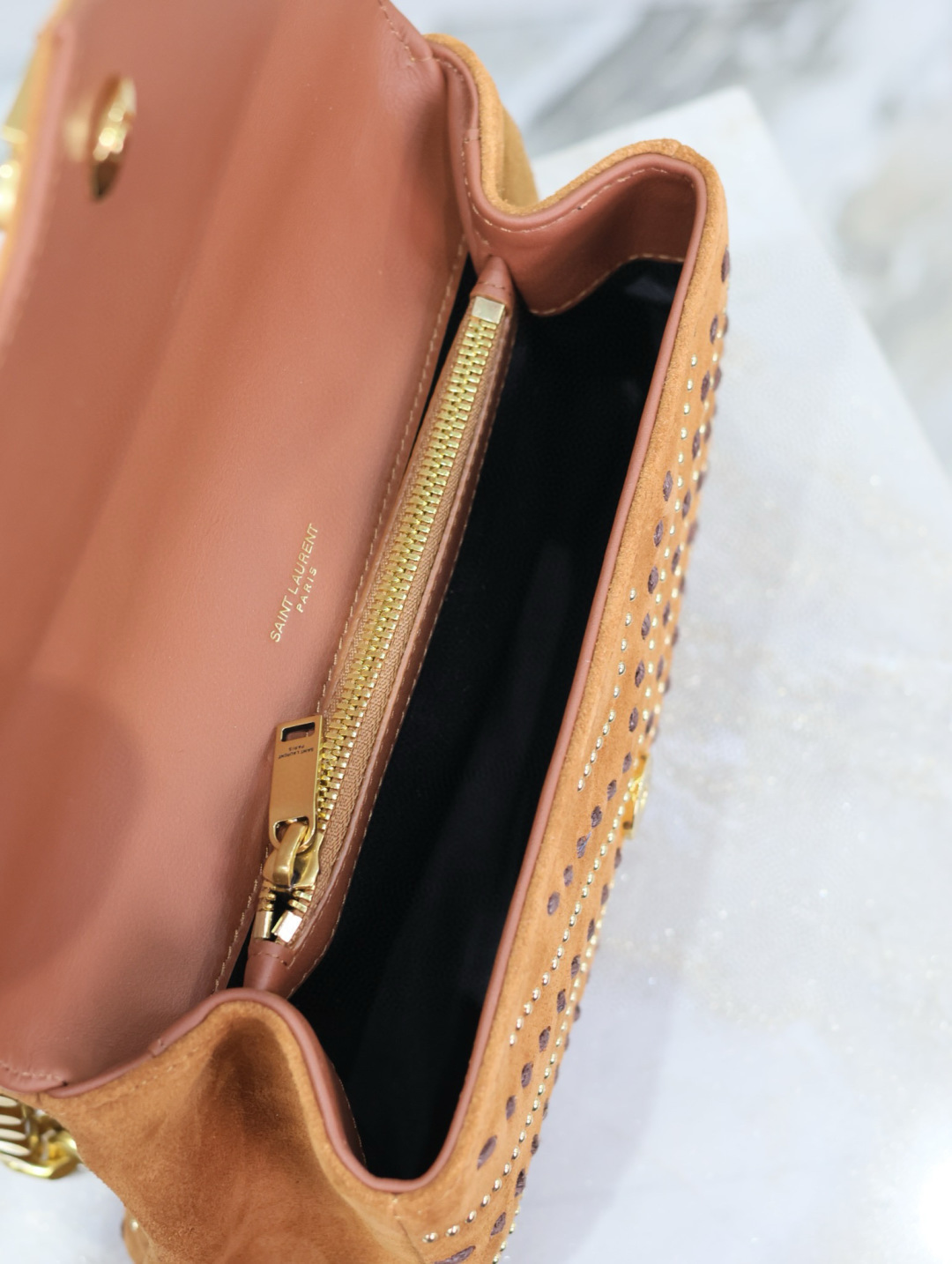 [TOP] Yves Saint Laurent YSL College Suede Bag Medium 24x17x6cm - Brown