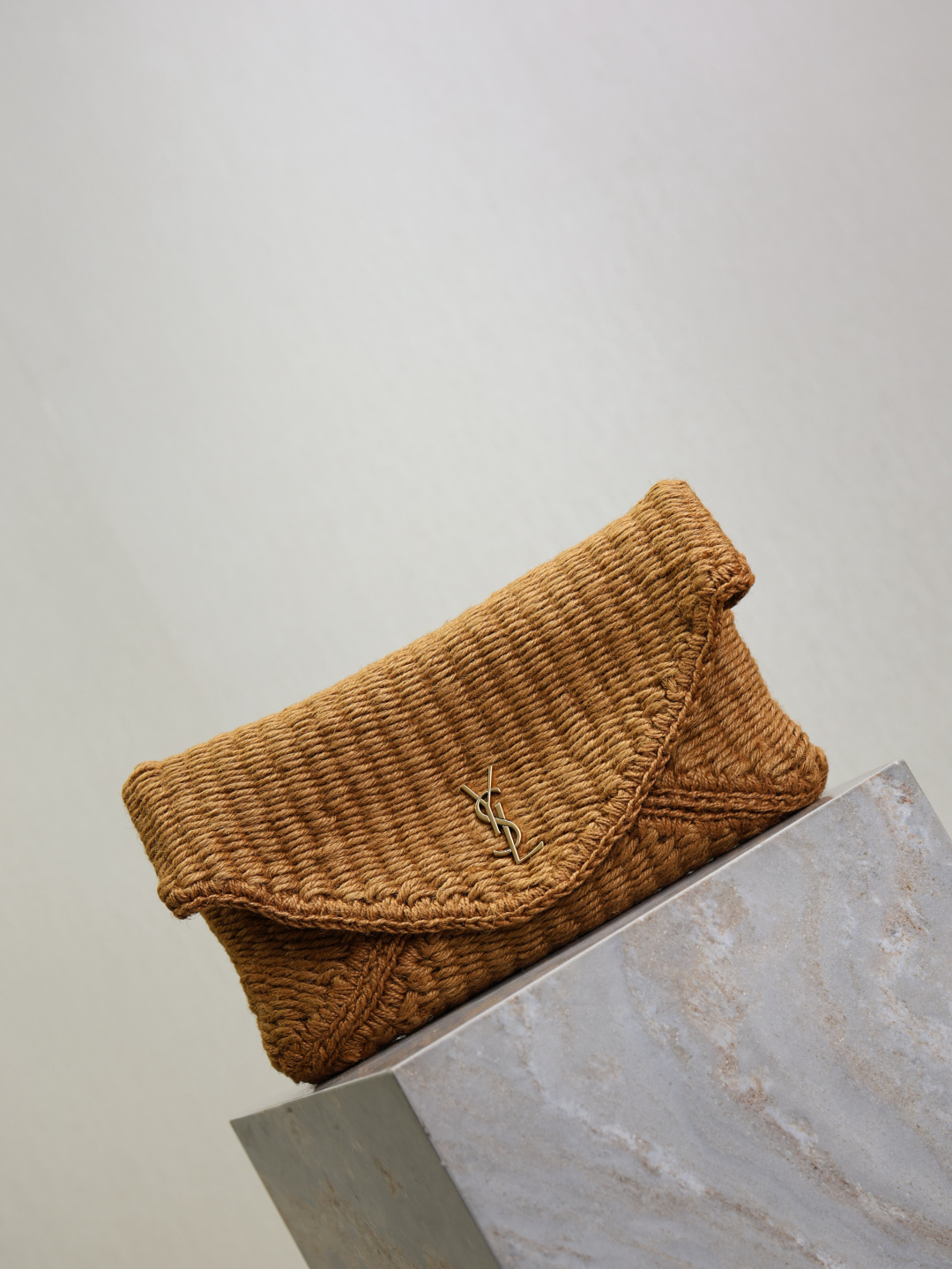 [TOP] Yves Saint Laurent YSL Le Woven Envelope Clutch Bag 29.5×18×4.5cm - Brown