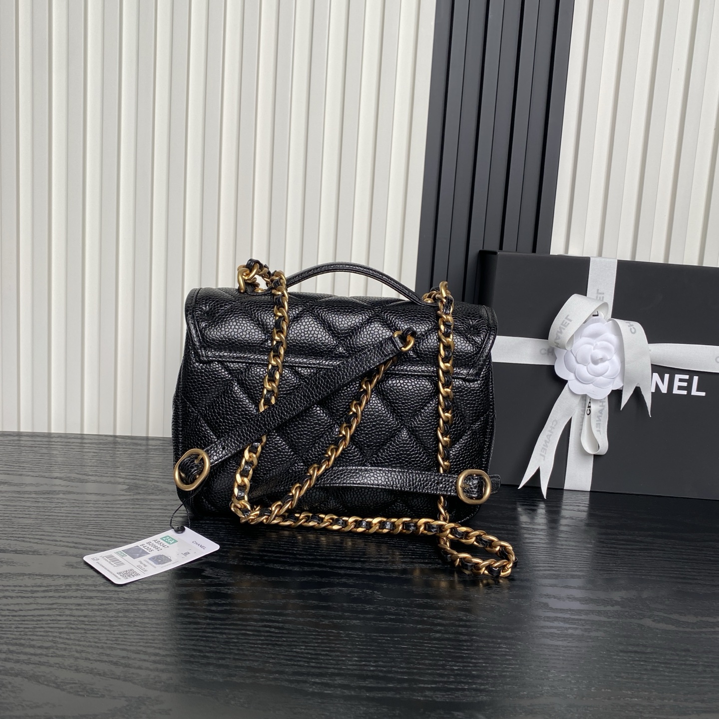 [TOP] CHANEL Backpack Lychee-Patterned Cowhide 15.5×22×6cm/18×24×6cm - Black&GHW