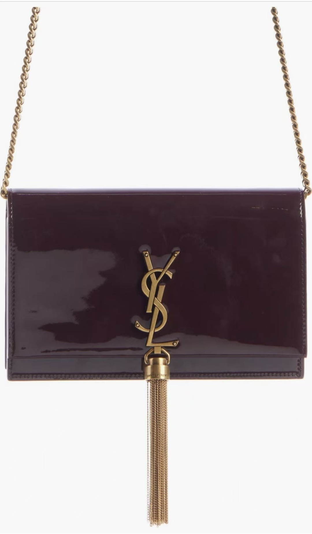 [TOP] Yves Saint Laurent YSL Kate Tassel Bag Patent 19x12.5x4cm - Dark Red & GHW
