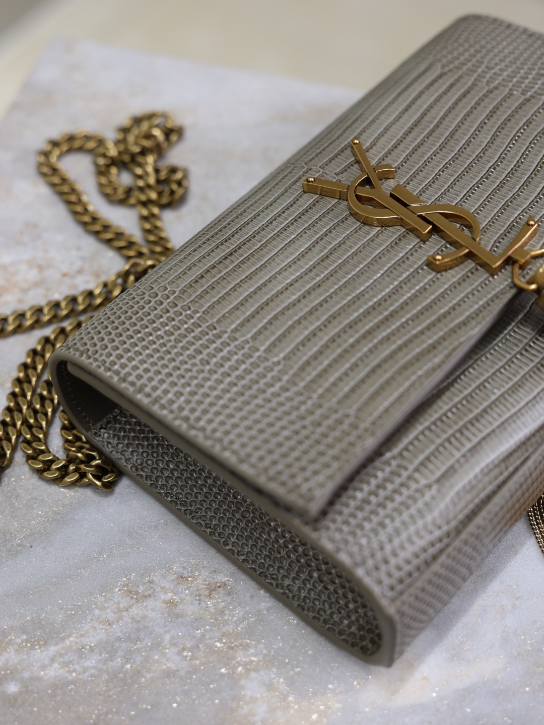 [TOP] Yves Saint Laurent YSL Kate Tassel Bag Lizard Print Cowhide 20x13.5x5.5cm - Gray & GHW