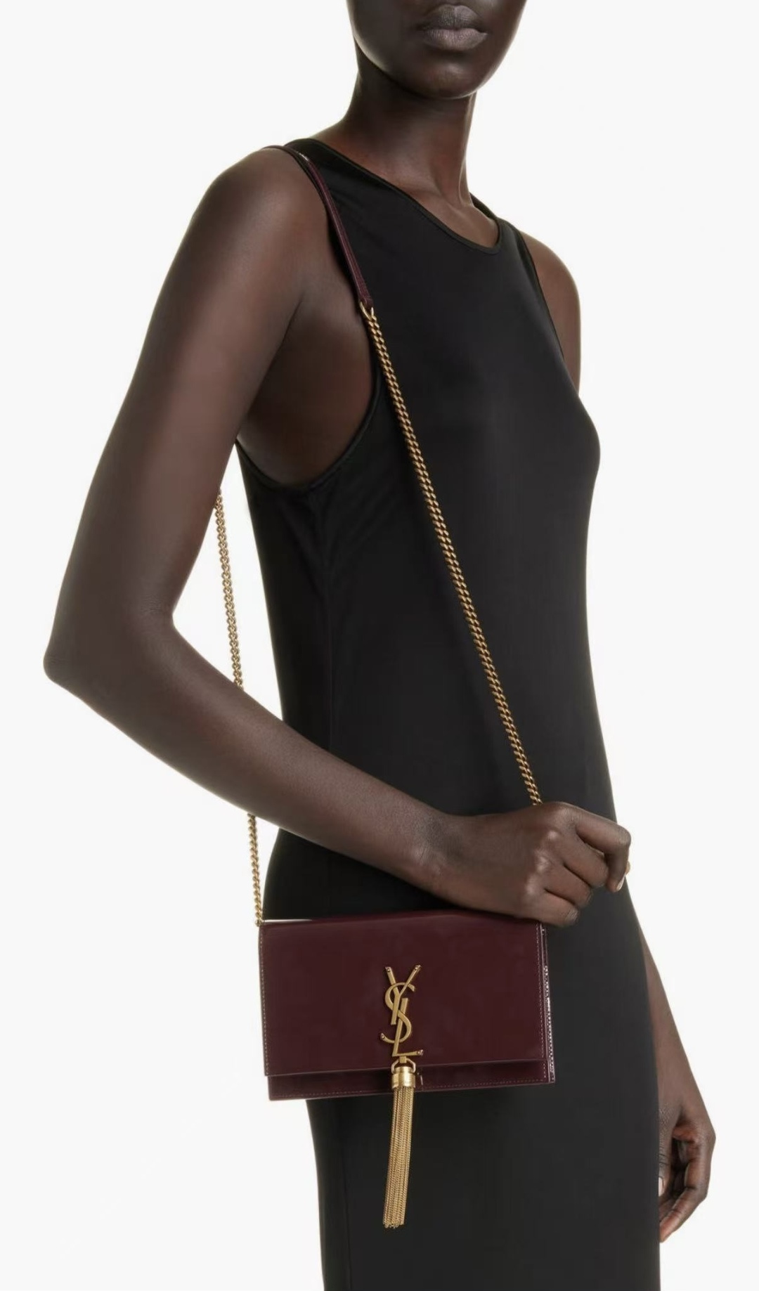 [TOP] Yves Saint Laurent YSL Kate Tassel Bag Patent 19x12.5x4cm - Dark Red & GHW