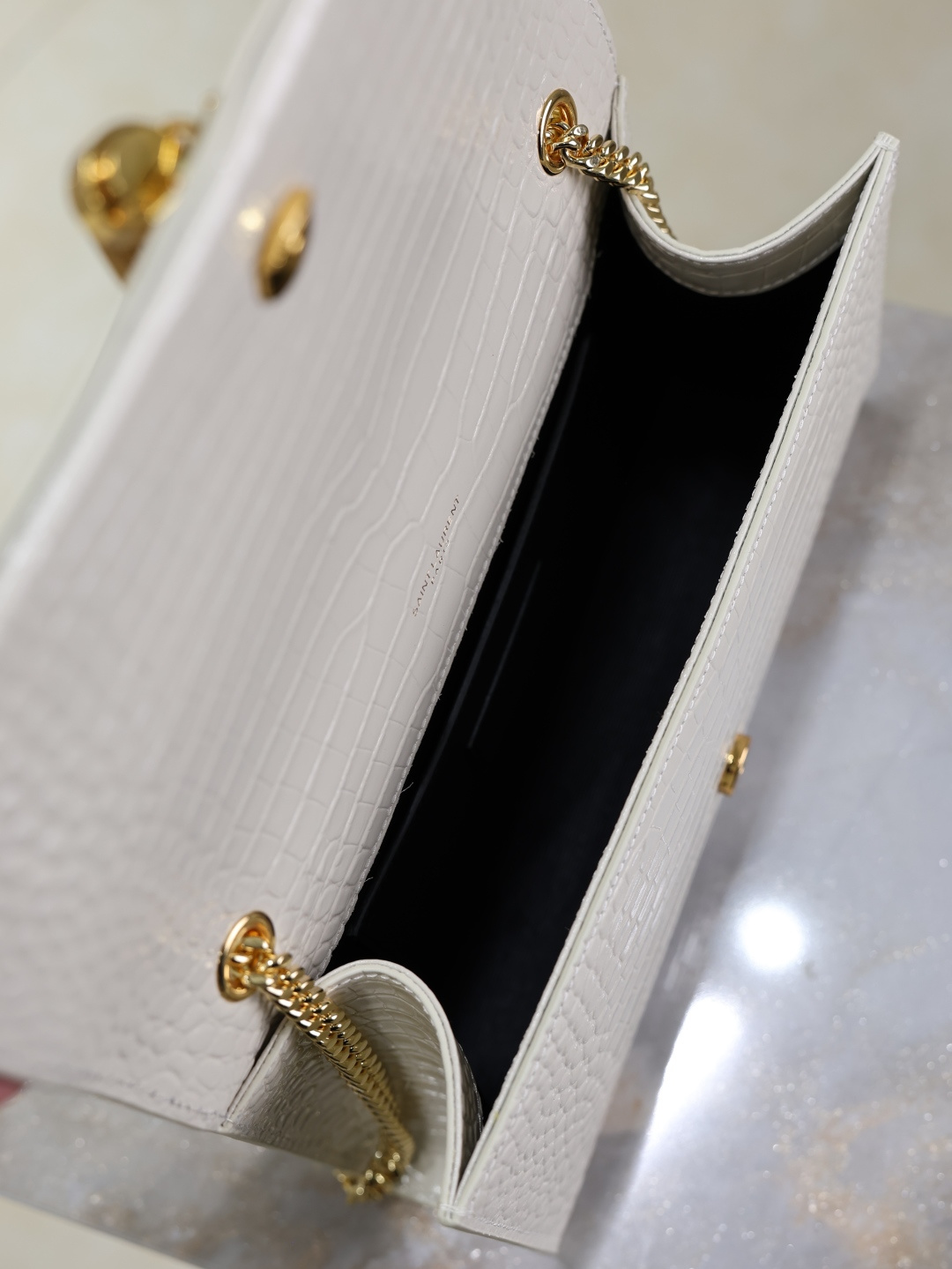 [TOP] Yves Saint Laurent YSL Kate Tassel Bag Croc Embossed Cowhide 20x13.5x5.5cm/24x14.5x5cm - White & GHW