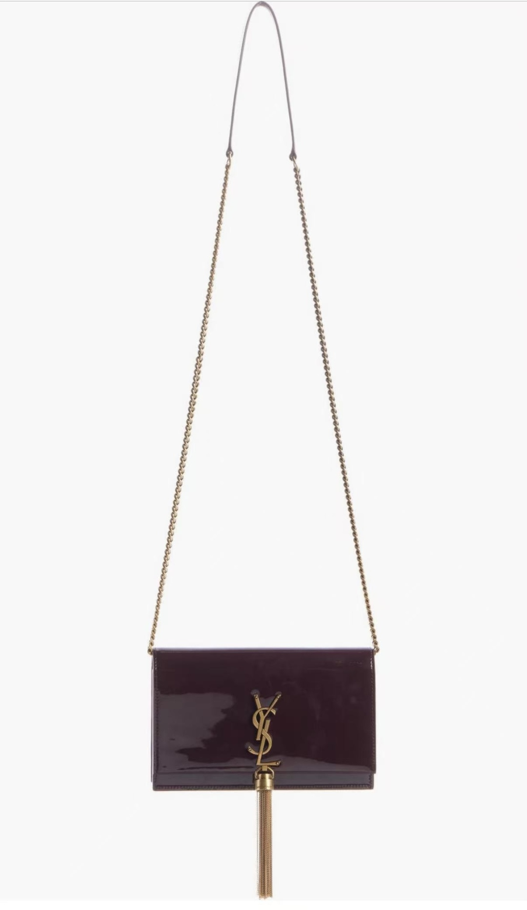 [TOP] Yves Saint Laurent YSL Kate Tassel Bag Patent 19x12.5x4cm - Dark Red & GHW