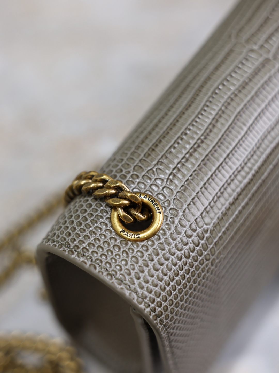 [TOP] Yves Saint Laurent YSL Kate Tassel Bag Lizard Print Cowhide 20x13.5x5.5cm - Gray & GHW