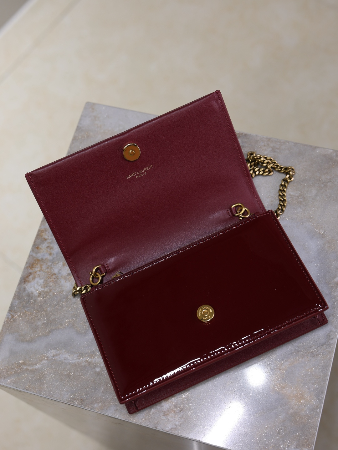 [TOP] Yves Saint Laurent YSL Kate Tassel Bag Patent 19x12.5x4cm - Dark Red & GHW