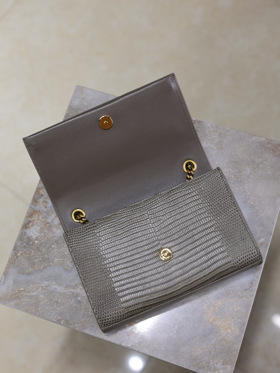 [TOP] Yves Saint Laurent YSL Kate Tassel Bag Lizard Print Cowhide 20x13.5x5.5cm - Gray & GHW