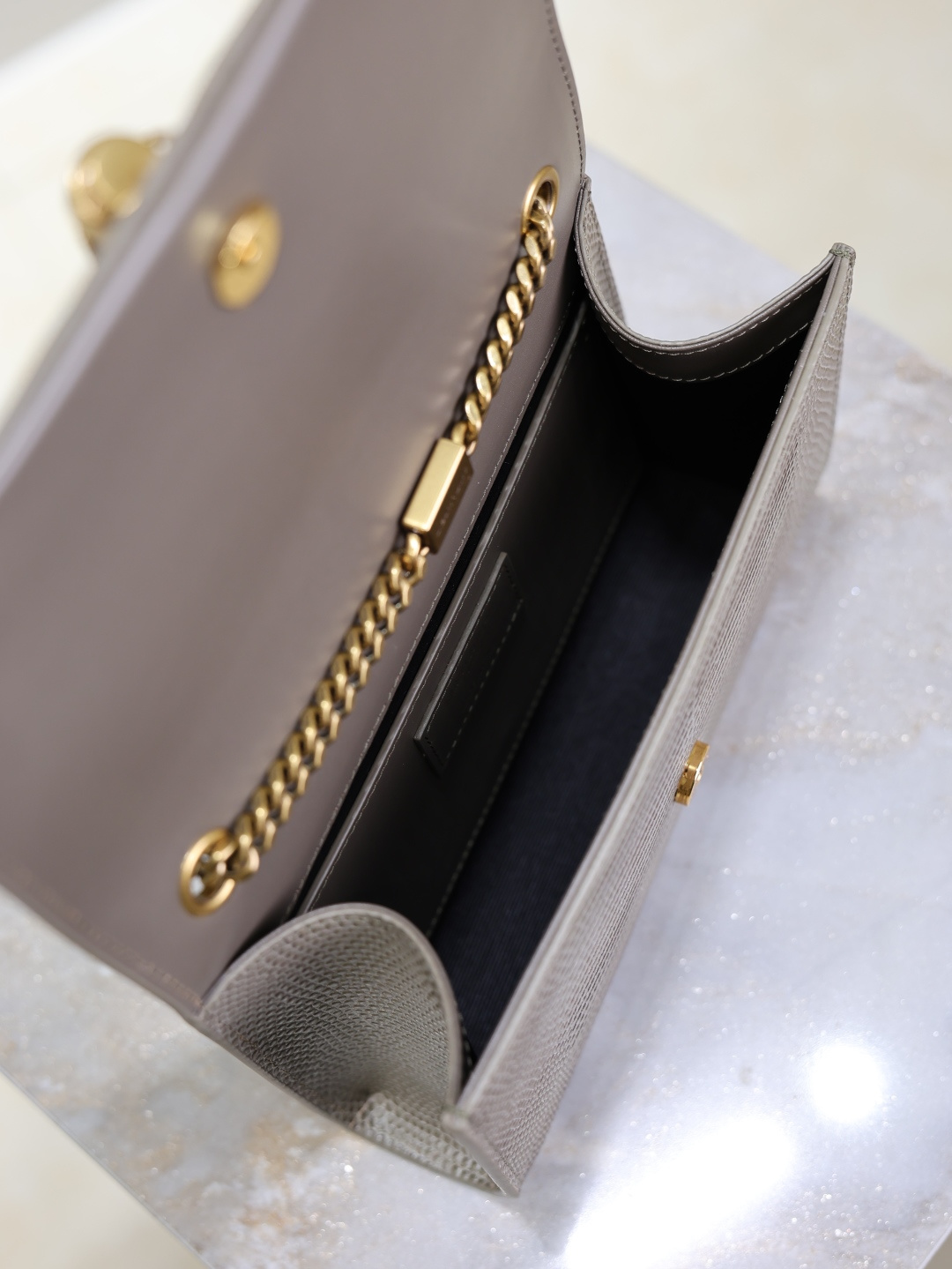 [TOP] Yves Saint Laurent YSL Kate Tassel Bag Lizard Print Cowhide 20x13.5x5.5cm - Gray & GHW