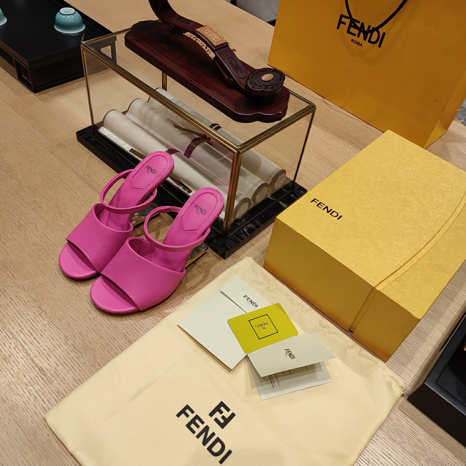 [TOP] FENDI High Heel Slippers - Pink