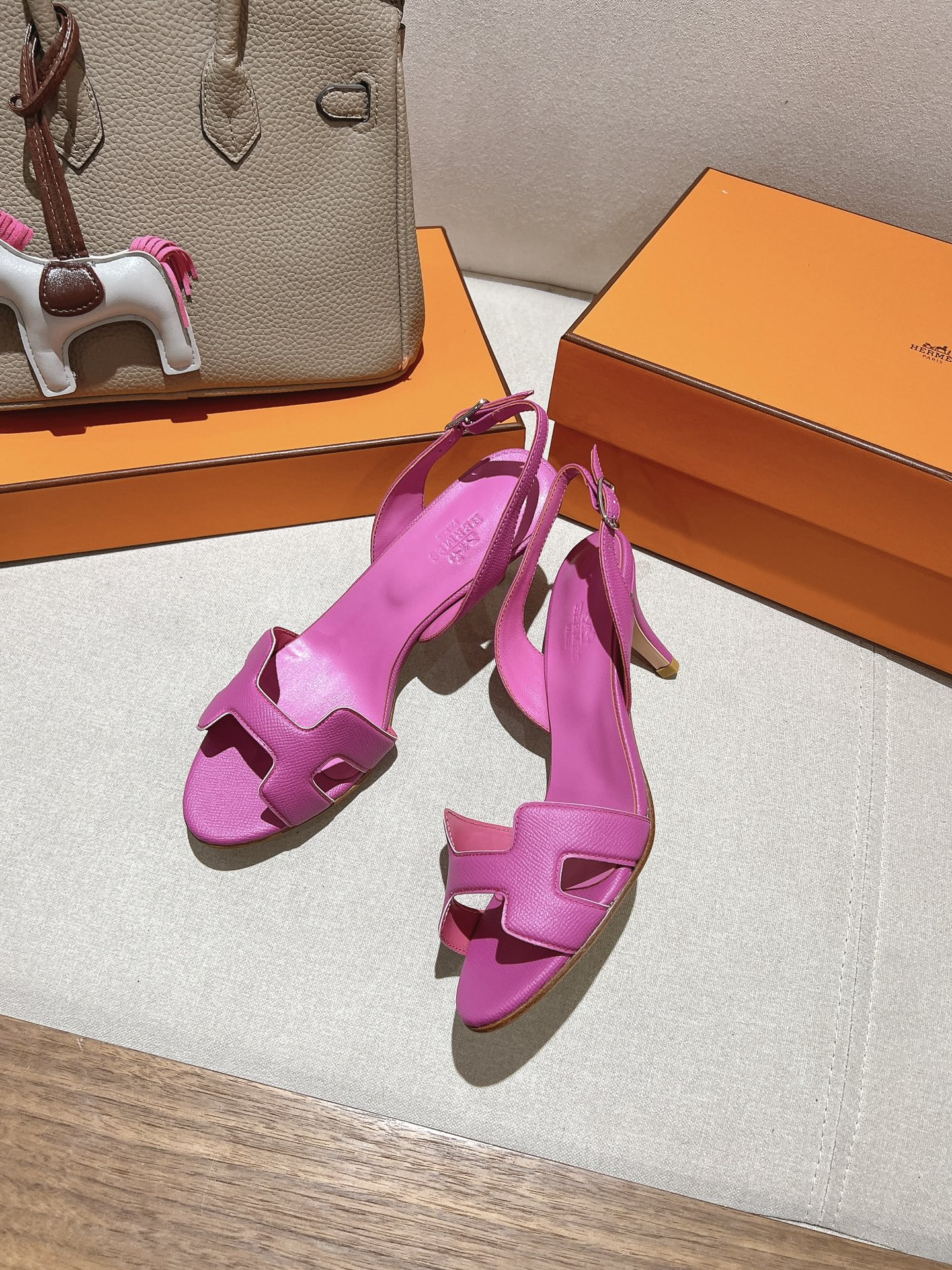 [TOP] HERMES High Heels Sandals 9 cm - Pink