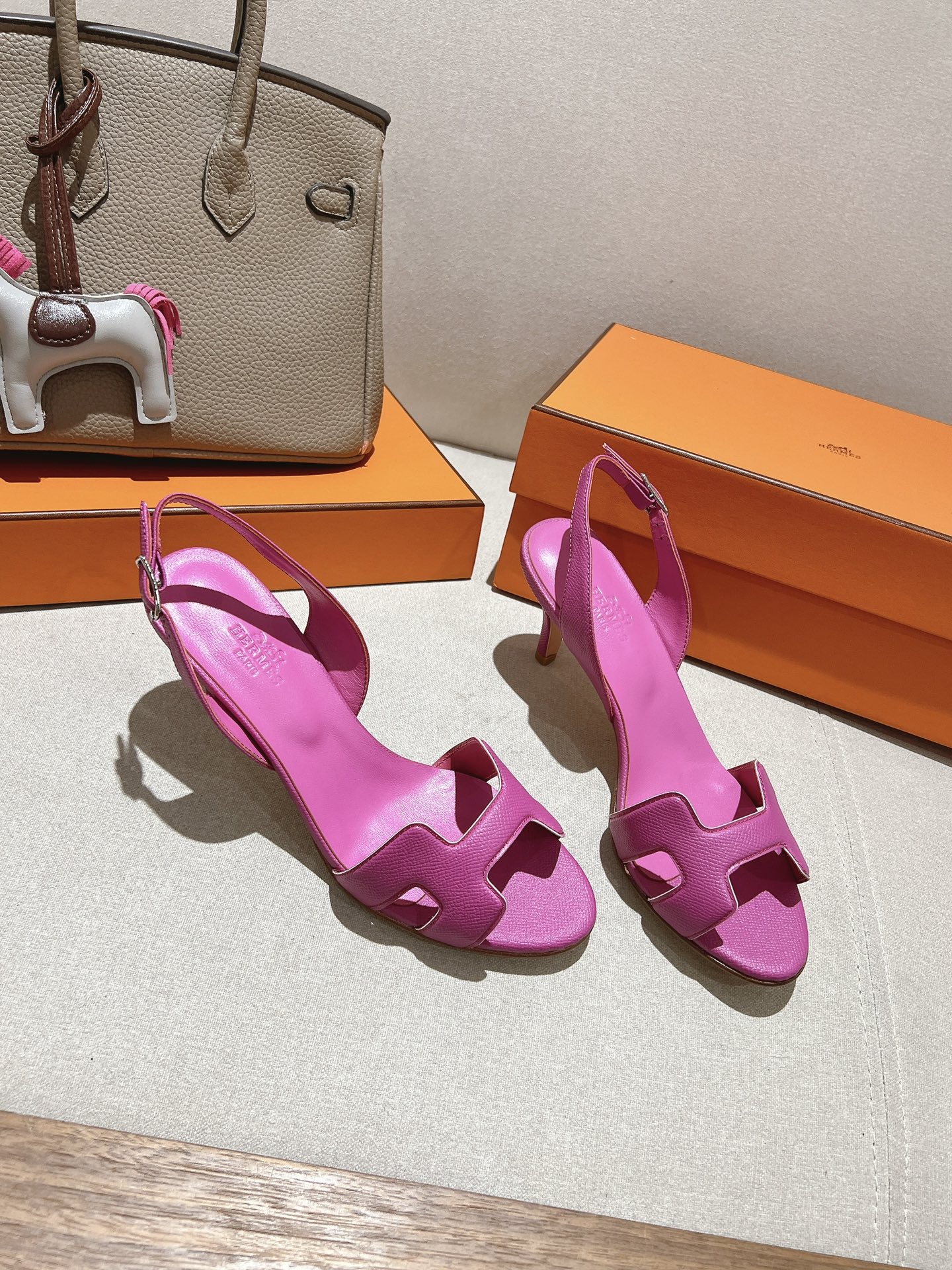 [TOP] HERMES High Heels Sandals 9 cm - Pink